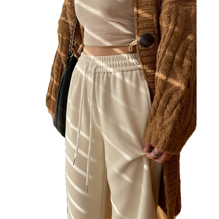 阔腿裤女2024新款秋冬季加绒仿羊绒白色裤子针织雪尼尔糯米直筒裤