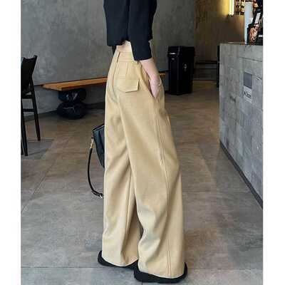 卡其色老钱风裤子2025春秋新款小