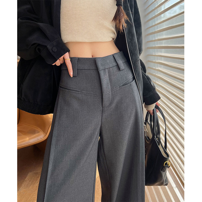 灰色阔腿裤女2025新款春秋夏高腰垂感高级感西装裤子休闲拖地长裤