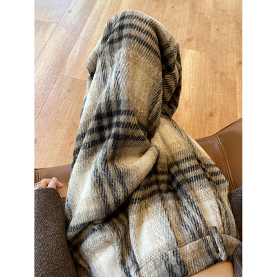 加绒格子裤女秋冬新款复古毛呢阔腿宽松慵懒休闲羊毛裤加厚直筒裤