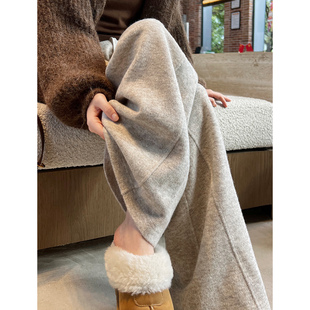 休闲运动裤 针织羊毛阔腿裤 卫裤 加绒垂感燕麦色糯米裤 子 女秋冬新款