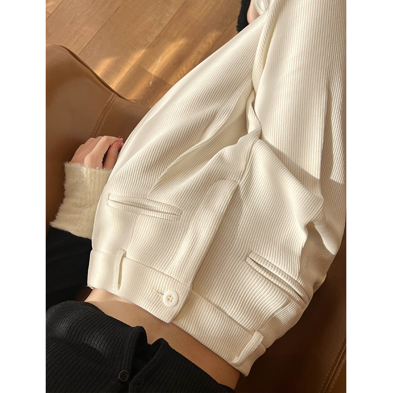 高腰通勤花约季长裤白色阔腿裤女