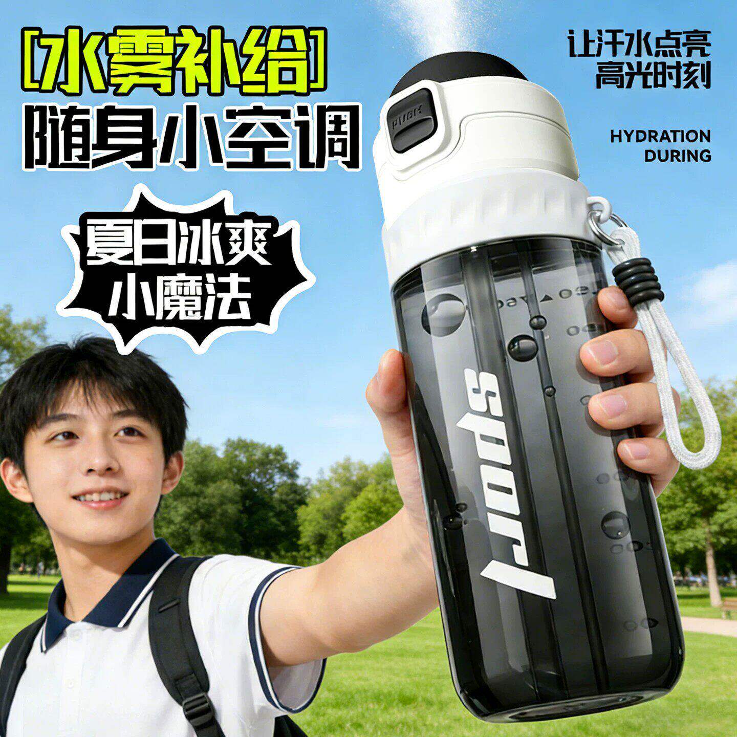 夏日喷雾水杯男生小学生上学专用运动喝水壶儿童大容量冷水杯便捷