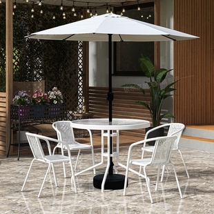 定制户外桌椅带伞庭院休闲室外遮阳伞组合套装 防水防晒露天小花园