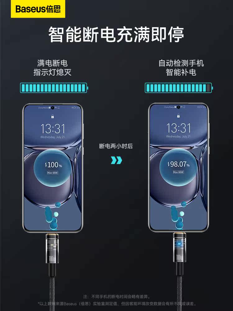倍思tpyec数据线type-c安卓100W超级快充自动断电适用华为6a荣耀m怎么样,好用不?