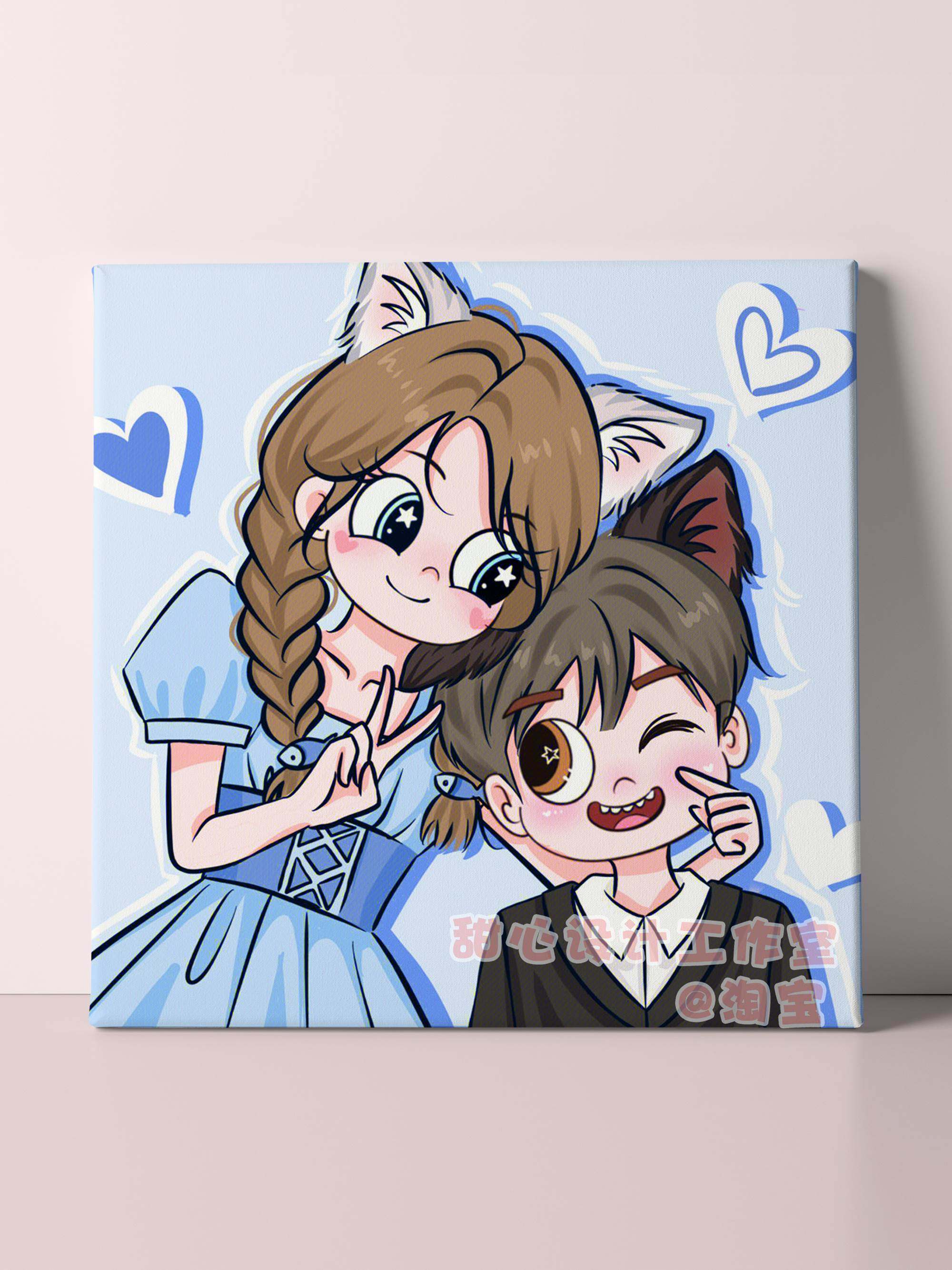 星蝶公主】我要变成装饰画油画布打印手绘头像情侣卡通画闺蜜礼物