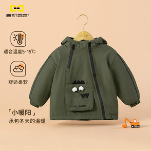 唐机豆豆2025冬季新款男童棉服加厚保暖棉衣外套萌趣连帽棉袄