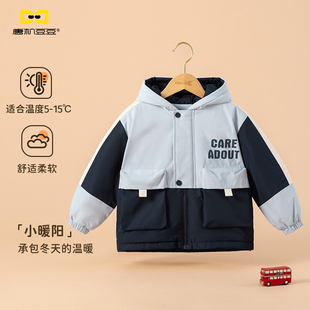 唐机豆豆男童加绒外套儿童连帽2025冬季新款加绒保暖宝宝冲锋衣