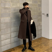冬季 呢子大衣男长款 过膝韩版 新款 毛呢外套男中款 帅气英伦风衣加厚