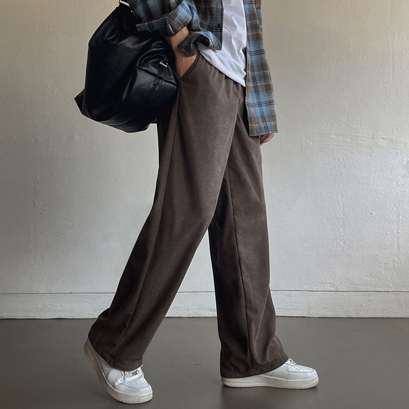 秋冬季新款雪尼尔灯芯绒休闲裤男士宽松显瘦直筒长裤子男生慵懒风