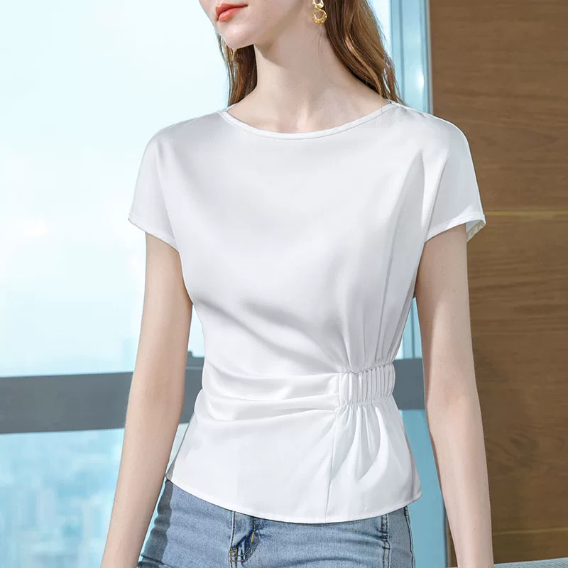 Shiffon summer T-shirt, European style, french style, with short sleeve, 2023 collection, western style