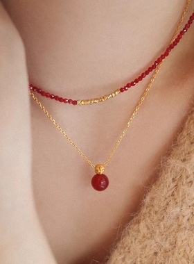 喜柿多多红色玛瑙项链女