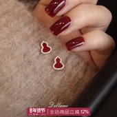 dellamo红色葫芦耳钉女天然玛瑙国风耳环高级冬季 耳夹无耳洞耳饰