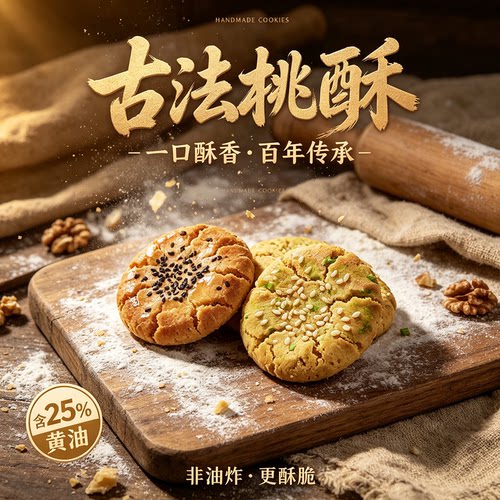原味海盐香葱中式桃酥茶点非油炸