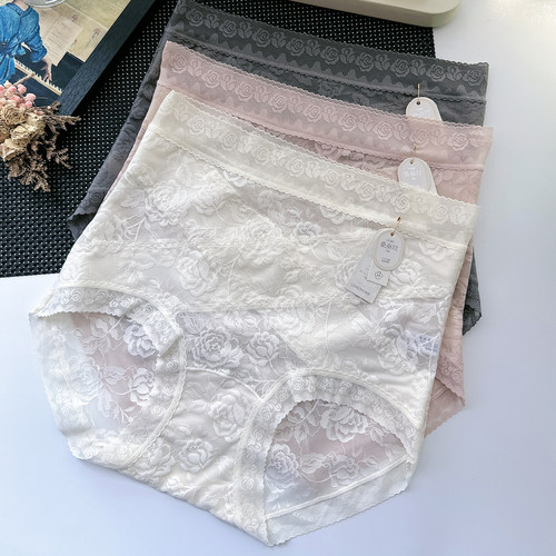 翘秘8227高腰蕾丝网纱内裤女微压收腹交叉带夏季薄款微透性感包臀