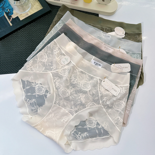 8321网纱女士中腰内裤玫瑰花蕾丝中大版型无痕边性感微透轻薄夏季