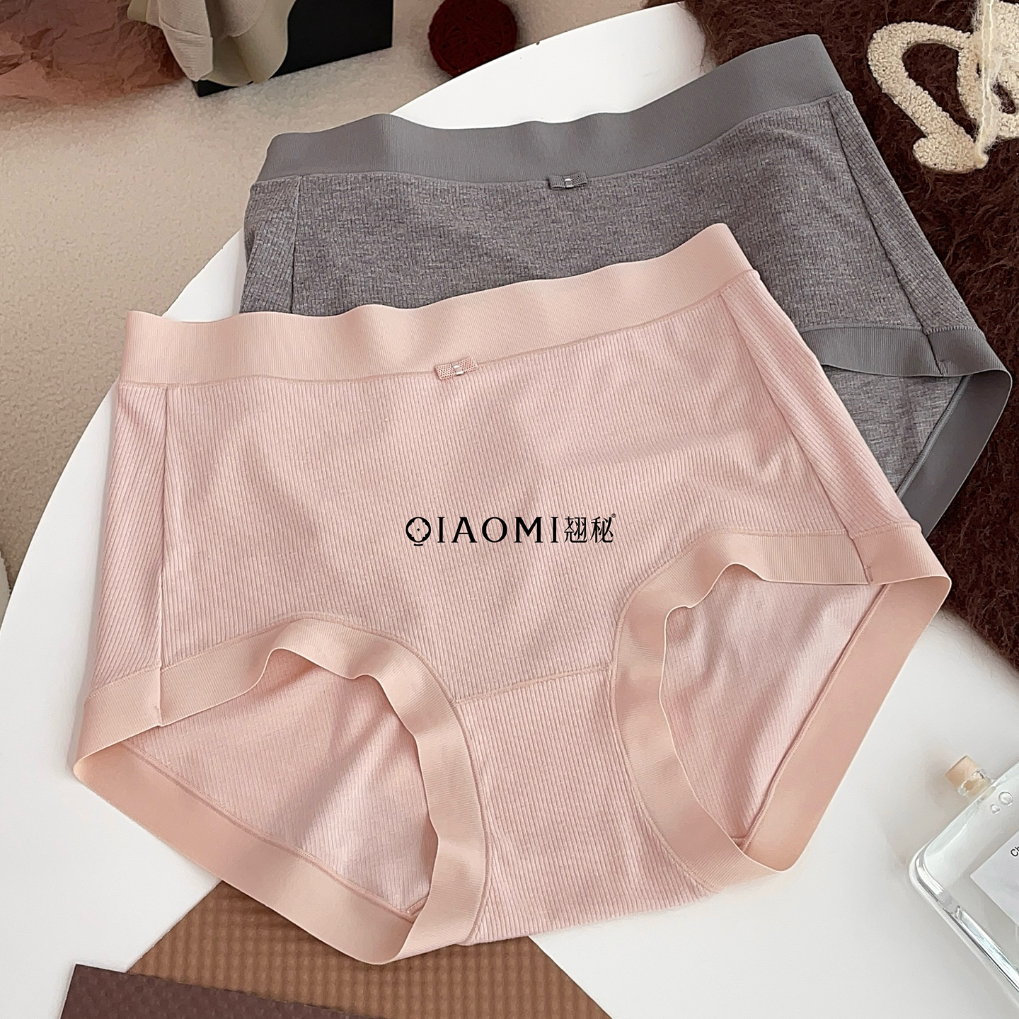 翘秘大码中腰女士内裤秋冬磨毛
