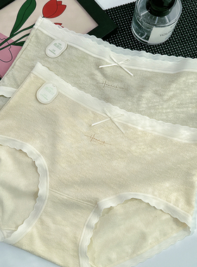 5848春夏新款女士内裤中腰亚麻透气莫代尔棉桑蚕丝裆蝴蝶结