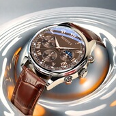 男士 多功能全自动石英手表三眼月相潮流夜光非机械表学生考试腕表