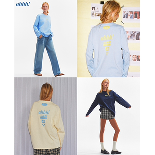 Ahhh 美式经典圆领logo印花纯棉慵懒宽松显瘦长袖打底T恤上衣