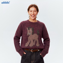 Ahhh pony马圆领短款毛衣女秋冬保暖内搭马海毛套头针织衫新年款