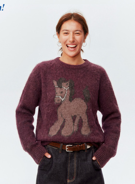 Ahhh pony马圆领短款毛衣女秋冬保暖内搭马海毛套头针织衫新年款