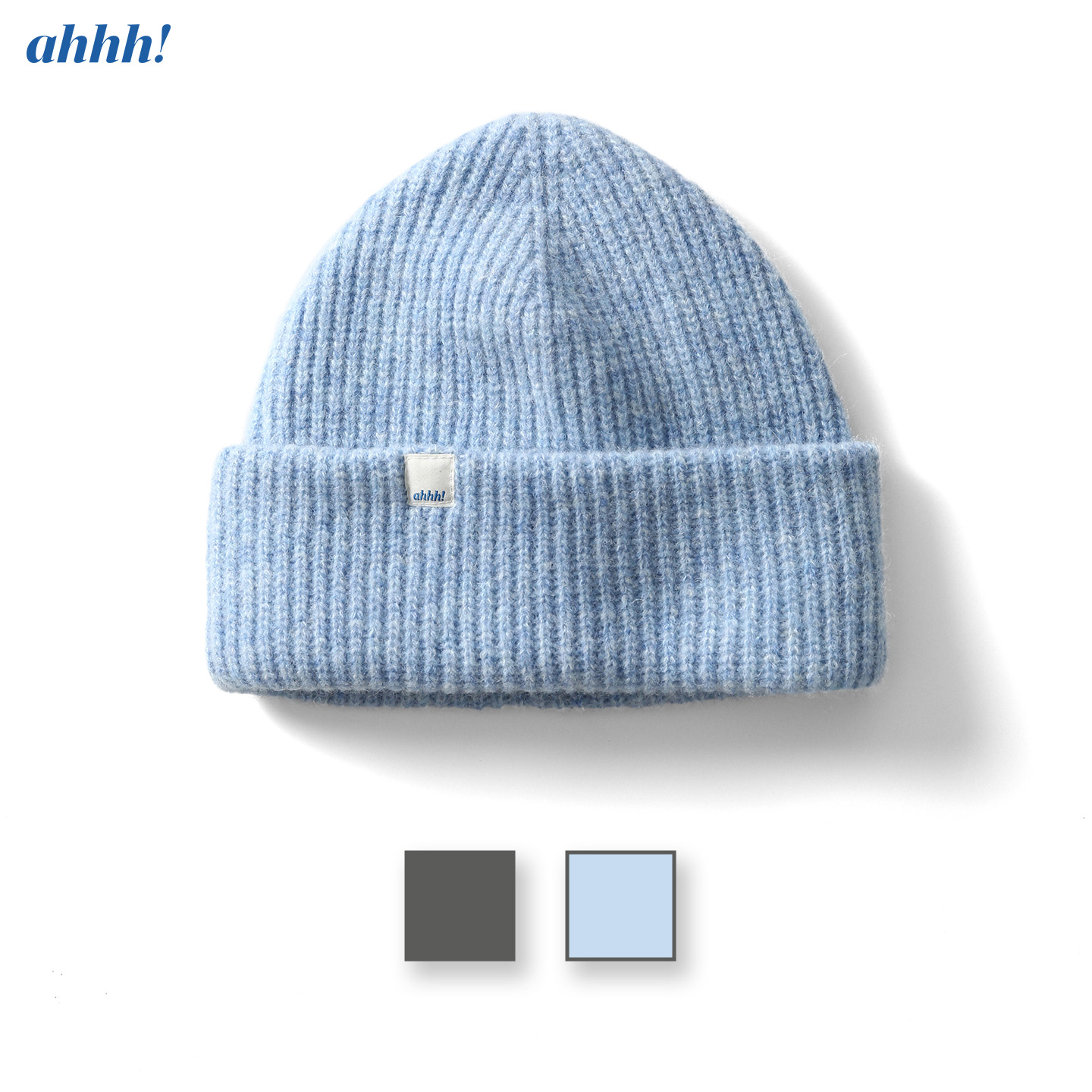 Ahhh 秋冬纯色羊毛混纺显脸小针织保暖防风翻边毛线针织冷帽子女