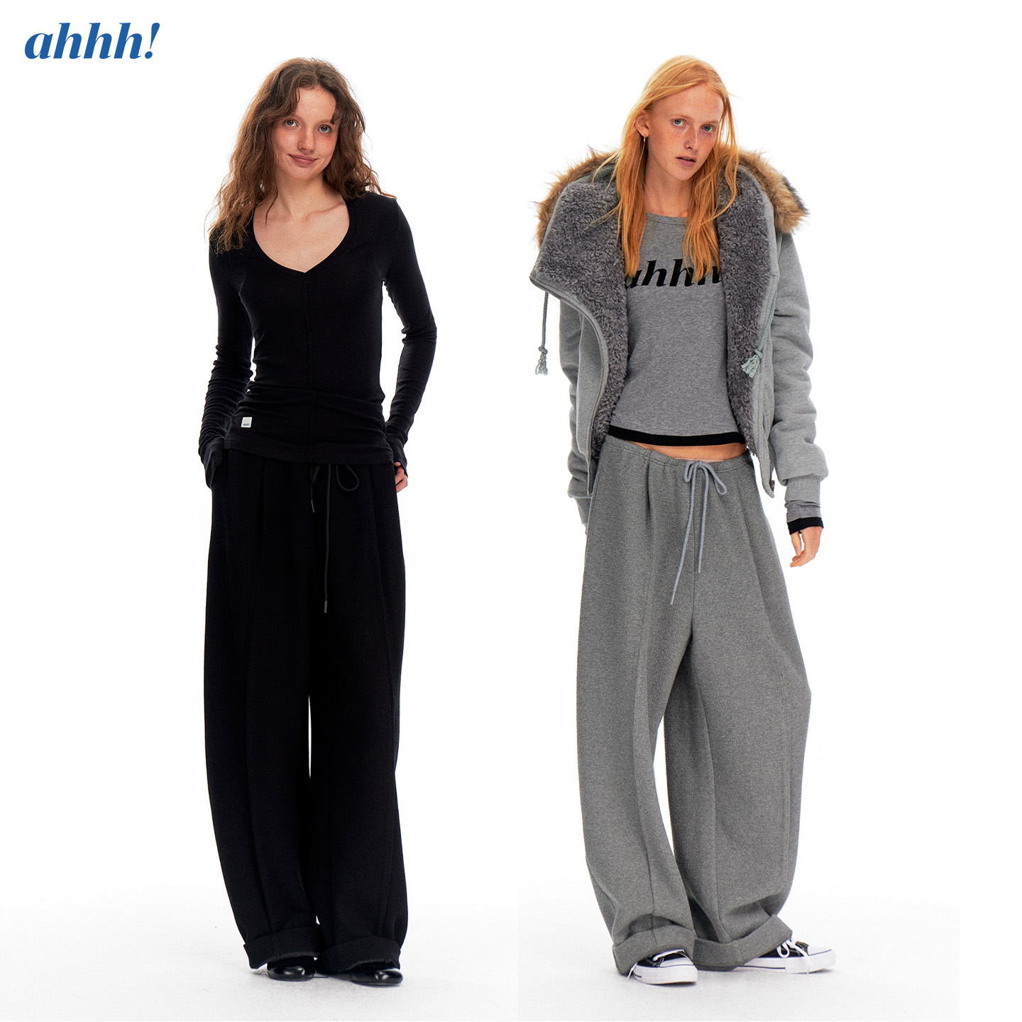 Ahhh【11/10 20:00】 翻边捏褶抽绳系带显瘦萝卜香蕉休闲长裤卫裤