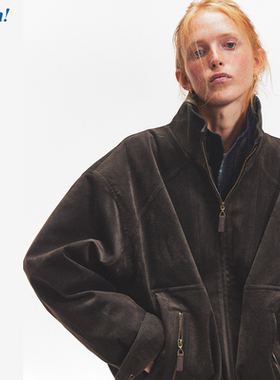 Ahhh【周雨彤 黄多多同款】复古美式麂皮做旧翻领廓形夹克外套