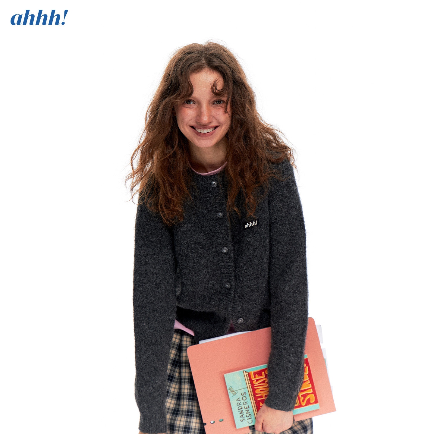 Ahhh 经典复古百搭糖果色羊毛柔软圆领宽松针织长袖短款毛衣开衫