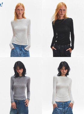 Ahhh 秋冬百搭时髦圆领轻薄修身显瘦高弹绵羊毛打底衫长袖T恤内搭