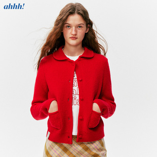 毛衣开衫 Ahhh 氛围感宽松长袖 百搭翻领柔软亲肤短款 上衣 美式