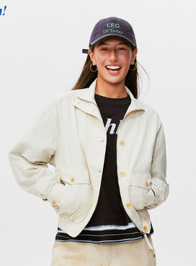 Ahhh 美式复古时尚简约立领短款宽松休闲廓形正肩飞行夹克外套