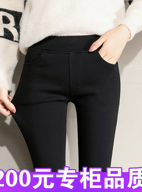 145小个子八分打底裤女外穿秋冬加绒加厚紧身高腰黑色150cm九分冬