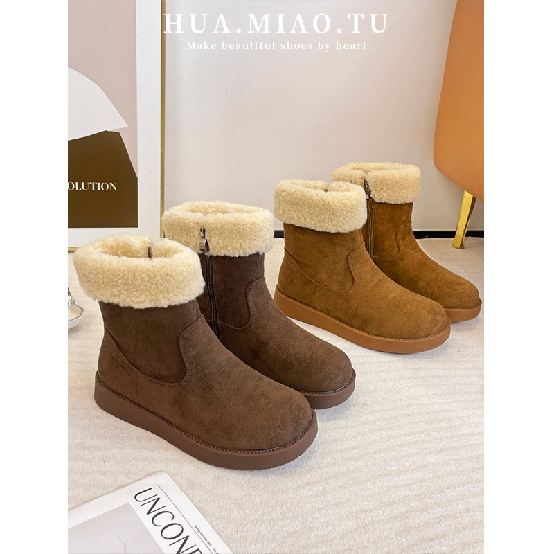 断码特价洋气羊羔毛绒面保暖小短靴女冬新款平底韩系加绒瘦瘦棉鞋,女鞋,时装靴,淘宝优惠券,粉丝福利购,淘宝优惠卷