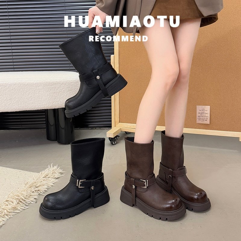 巨好看的英伦风擦色中筒马丁靴女2025新款秋冬厚底增高小个子短靴,女鞋,时装靴,淘宝优惠券,粉丝福利购,淘宝优惠卷