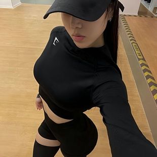 BGYM鲨鱼透气性感雪花健身服VITAL女短款 瑜伽紧身 露腰长袖