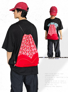 S/D原创小众设计爱心抽绳包红色CDG原宿风束口背包街头沙滩休闲包