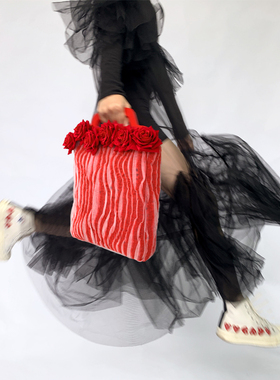 香茅咕咕原创小众CDG/川久新娘手提包复古玫瑰红色婚包结婚包包