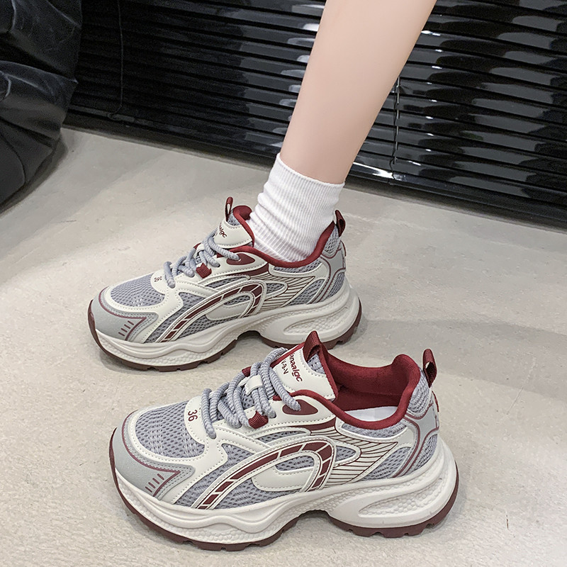 2025新款网面老爹鞋女夏季小个子增高轻便透气薄款厚底休闲运动鞋