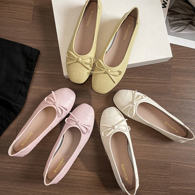 羊皮版法式复古小香风浅口单鞋女2025新款春秋软底一脚蹬平底瓢鞋