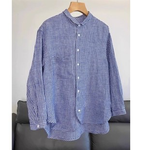 速发袖艺风小领格子宽松舒适亚麻长秋新款通勤早文上衣薄款