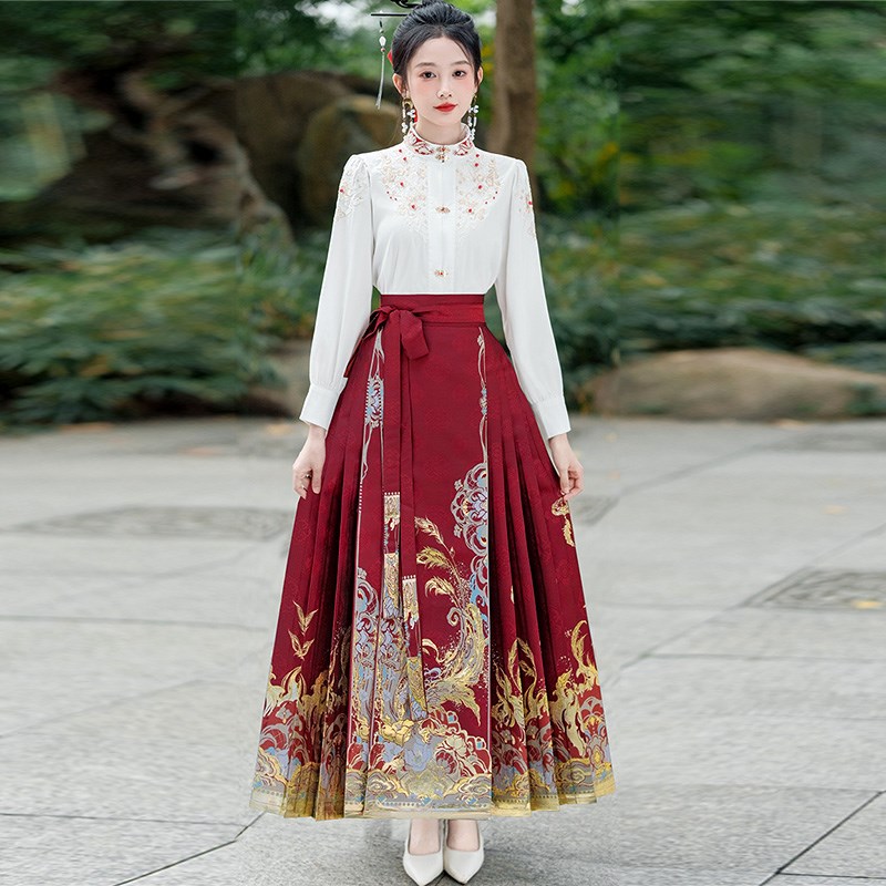 速发可以穿着上班的汉服红色新服式马面裙成人敬酒中新娘国风半身