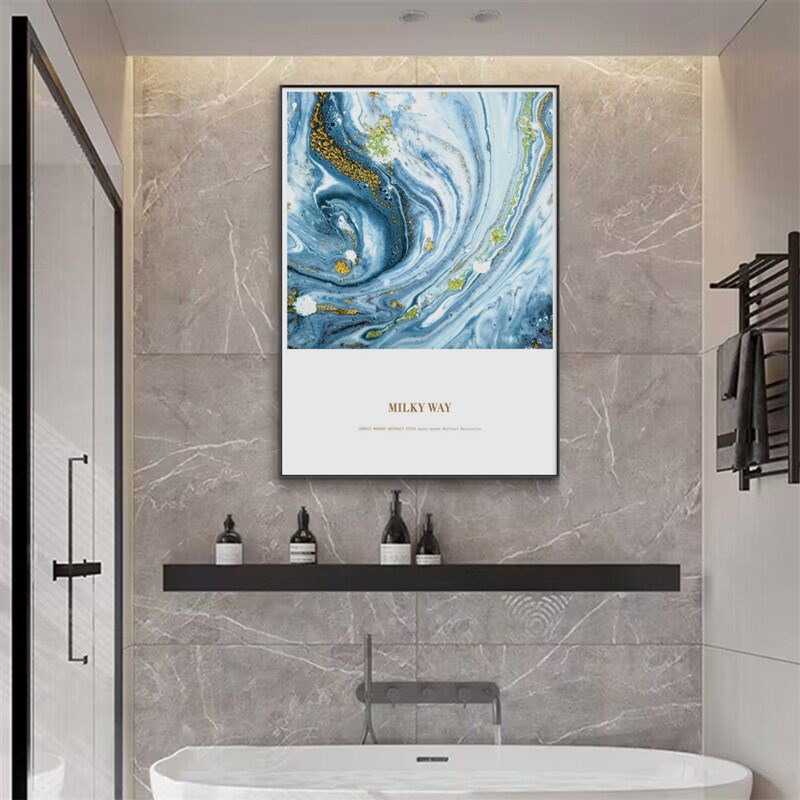 现货速发简约艺术抽象金箔蓝色星空装饰画防水免钉酒店卧室卫生间图片