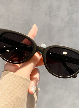 速发2墨25黑框0镜猫眼偏光太镜防紫外海防晒复古情侣旅行线边