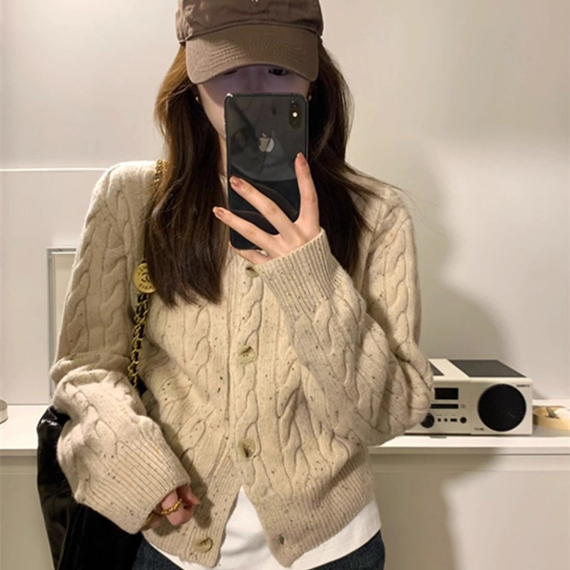 速发燕懒色复古麻花针织开衫秋冬高级感超好看软糯毛衣外套慵麦上