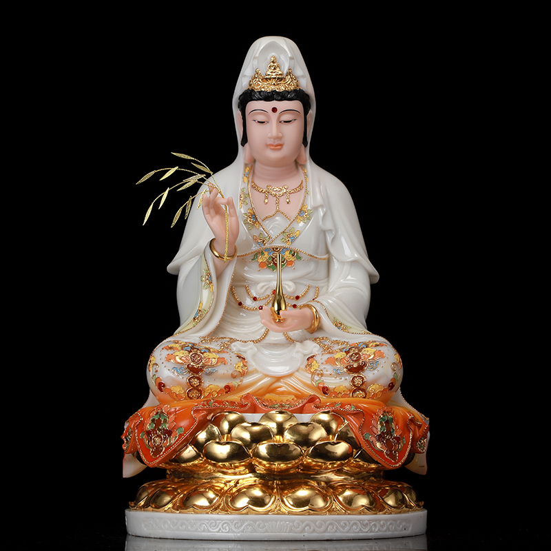 速发汉白玉佛像贴金彩绘观音佛像摆娑释迦牟尼三地藏菩萨家供件婆