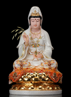 速发汉白玉佛像贴金彩绘观音佛像摆娑释迦牟尼三地藏菩萨家供件婆