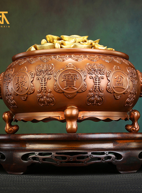 速发缸居紫铜聚宝盆摆件招财米实钱罐开业新家心乔迁礼品客厅装饰