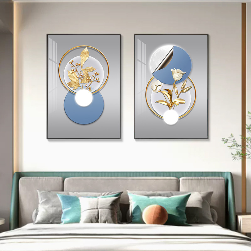 卧室床头装饰画抽象轻奢简约现代主卧房间背景墙挂画温馨两联壁画